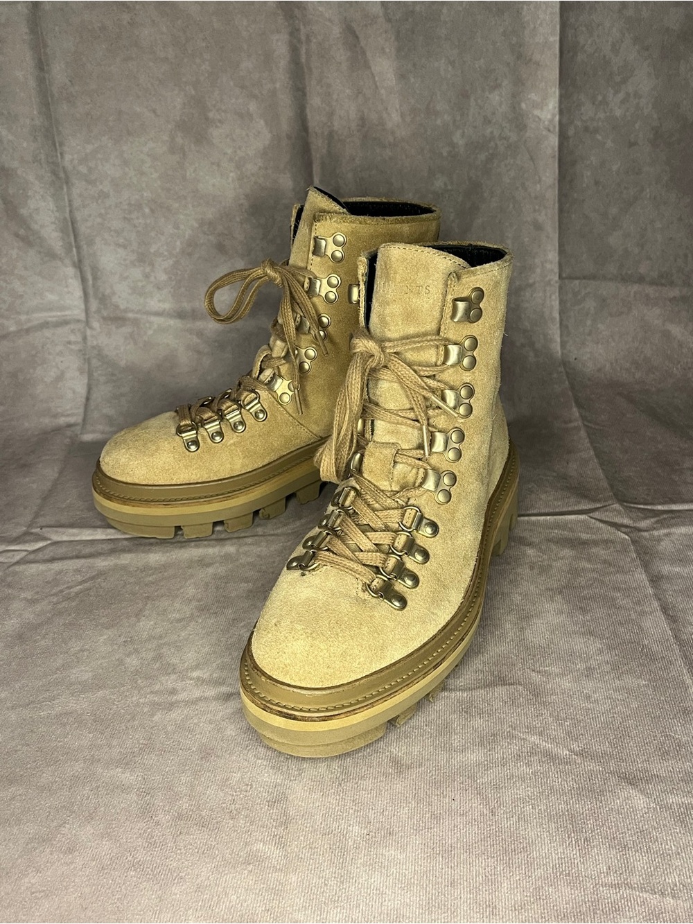 AllSaints Wanda Suede Combat Hiking Boots Tan EU 36 US 6